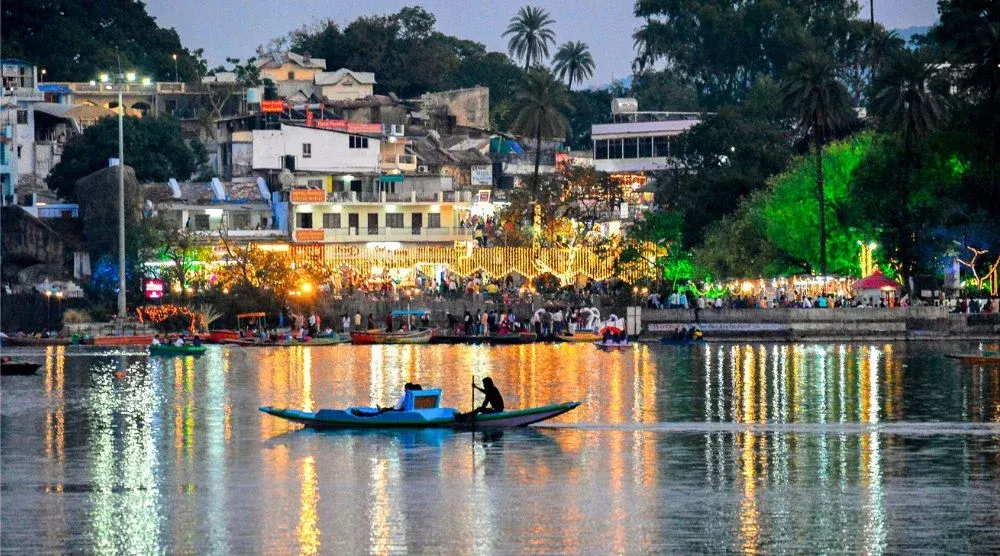 Mount Abu evening view with hills and city lights Rajasthan