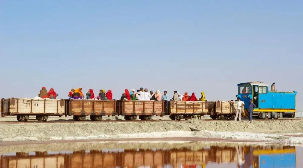Salt train at Sambhar Lake Rajasthan salt industry transport